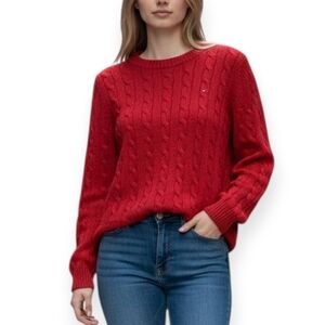 Tommy Hilfiger Sparkly Red Cable Knit Sweater Medium